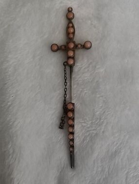 Victorian-style Cross Stick Pin with Peach Cabochons